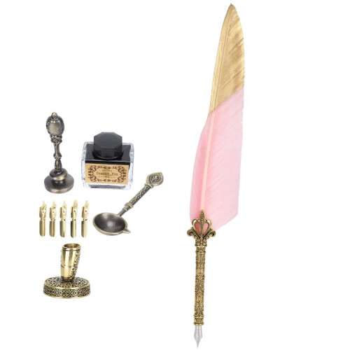 Federkiel-Set, Goldspitze, getaucht, Vintage 1