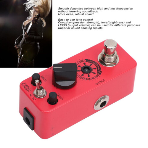 True Bypass Gitarrkompressorpedal, Röd, 1/4 tum, DC 9V 2