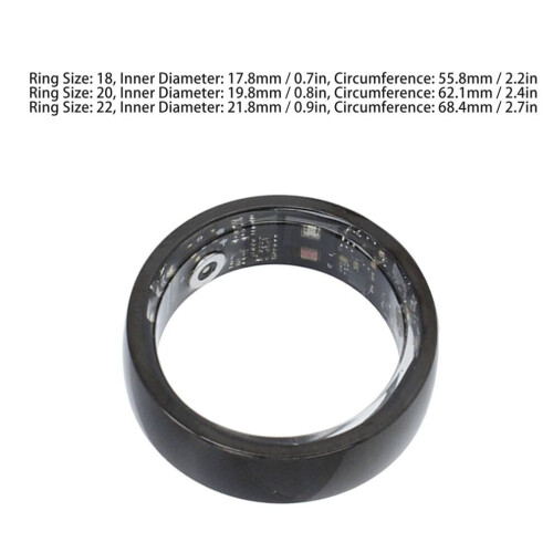 Smart Ring Fitness Tracker IP68 Waterproof, Size 20, Black 1