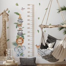 Cartoon Animal Stacking Height Measurement Wall Sticker 90x30 cm PVC Growth Chart Decal Orange Gray