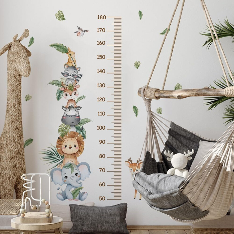 Cartoon Animal Stacking Height Measurement Wall Sticker 90x30 cm PVC Growth Chart Decal Orange Gray