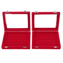 Smyckesdisplay 2 st, 7 fack i sammet och akryl, rosröd