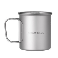 375 ml ultralätt campingmugg i titan med lock och vikbara handtag