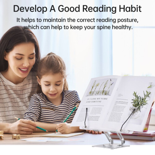 360 Rotating Adjustable Book Stand - Foldable, Durable White ABS 2