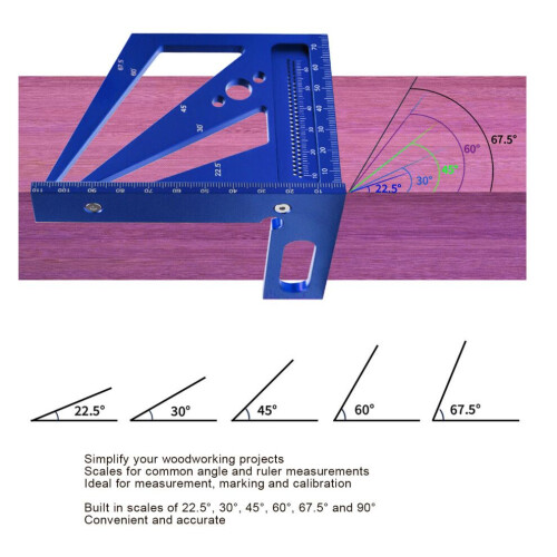 3D Multi Angle Measuring Ruler Aluminum Alloy Blue 22.5-90 Protractor 2