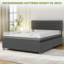 (Double, Grey) Upholstered Bed Frame,Adjustable Headboard