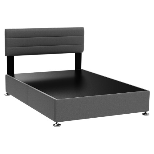 (Double, Grey) Upholstered Bed Frame,Adjustable Headboard 1