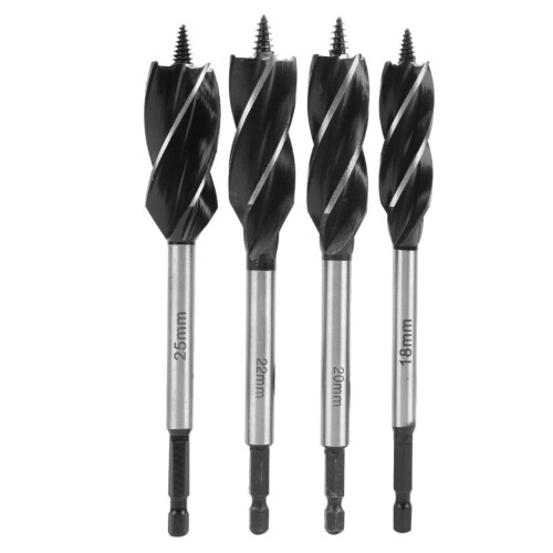 Ensemble de 4 mèches à bois à queue hexagonale de 18 à 25 mm pour alésage 1