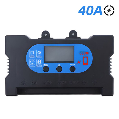 40A 12V/24V Solar Charge Controller with OLED, Dual USB & Type-C, Compact Black 2