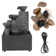 Fonte de mesa antiestresse para ambientes internos, fonte de água USB fácil de usar com pedras de rio naturais e som relaxante da água.