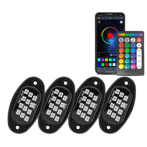 4PCS LED Rock Lights Multicolor Waterproof APP Bluetooth Frequency Adjustable 2