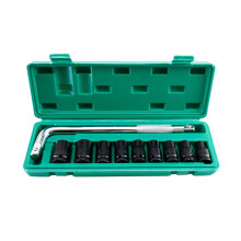 10-delige set slagdoppen met diepe zeskant van 40 mm (8-24 mm), zwart staal.