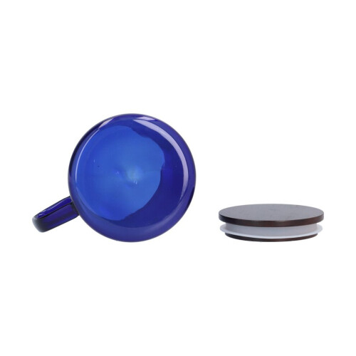 Cafetera resistente al calor de 500 ml con tapa de madera, color azul 2