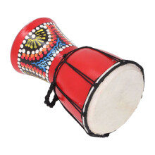 Djembé africain en bois rouge de 10 cm (4 pouces) avec motif artistique peint à la main