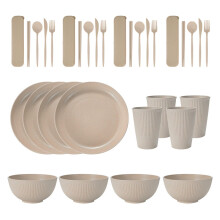 Borden- en kommenset met bestek, magnetronbestendig, 36-delig, duurzaam servies, vaatwasmachinebestendig, servies met natuurlijke textuur,