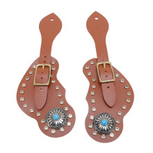 Set aus 2 braunen Sporenriemen aus PU-Nappa-Leder mit Strasssteinen für Western-Cowboy-Reiten