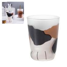 Copo de vidro resistente ao calor com design de patinhas de gato, superfície fosca delicada e criativa em formato de pata de gato para café, leite,