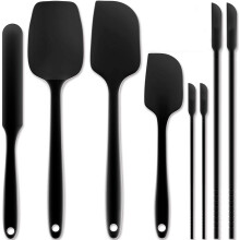 Silicone Spatula Set, 8-Piece Black Collection, Heat Resistant Up To 480F, Non-Stick Cookware Friendly, Seamless Design, Sturdy Stainless Steel
