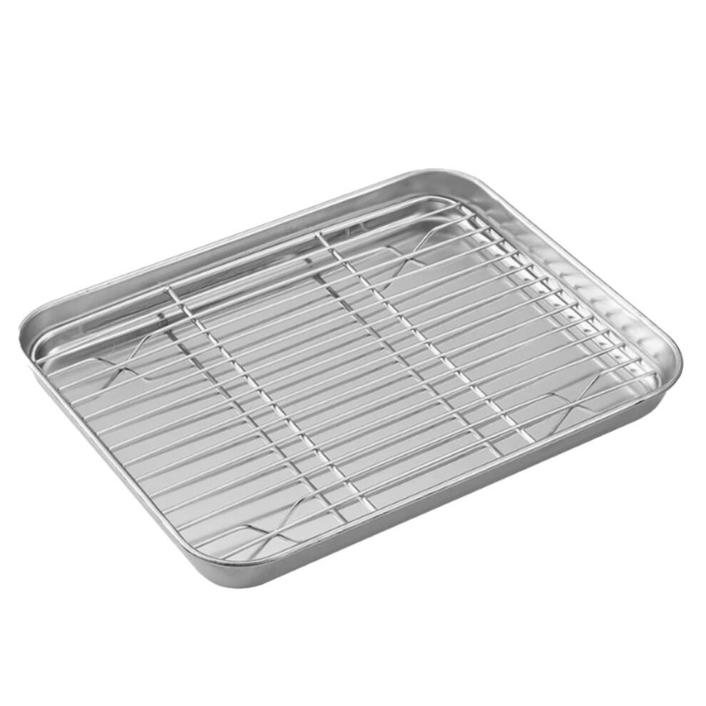 Baking Sheet with Cooling Rack Set, Stainless Steel Baking Pan Oven Tray with Wire Rack for Even Baking and Cooling, Non Toxic & Healthy Kitchen Bakew