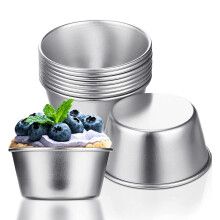 Set di stampi multifunzione, 10 pezzi, ramekin rotondi argento con rivestimento antiaderente per muffin e flan, design a sgancio rapido e dimensioni