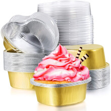 Herzförmige Backförmchen, Dessertförmchen aus Folie mit Deckel, vielseitig einsetzbar für alle Feierlichkeiten, mühelose Reinigung