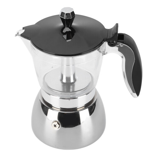 Καφετιέρα εστίας με διαφανή επιφάνεια, Moka Pot από ανοξείδωτο ατσάλι για πλούσιο 1
