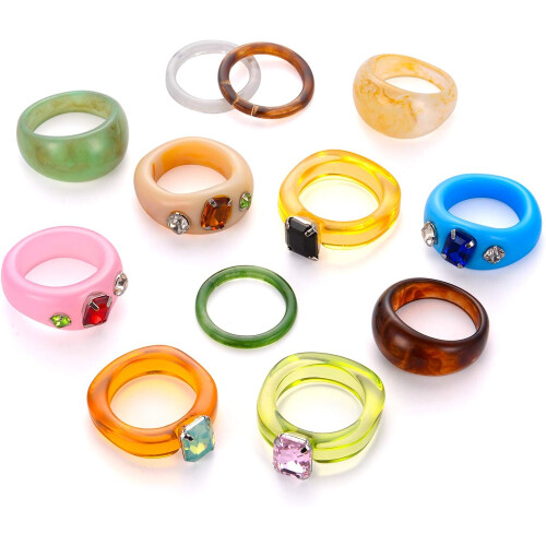 Acrylic Ring Set for Girls, Bright Colors Vibrant Features Retro Chunky ...