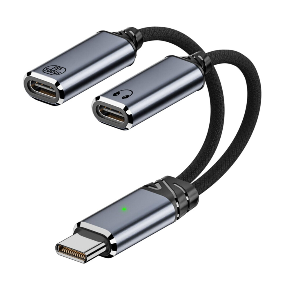Usbc Headphone Charger Splitter 2In1 100W Fast Charging Audio Y Adapter For Usbc Phones And Typec Devices Gray 9339159570845
