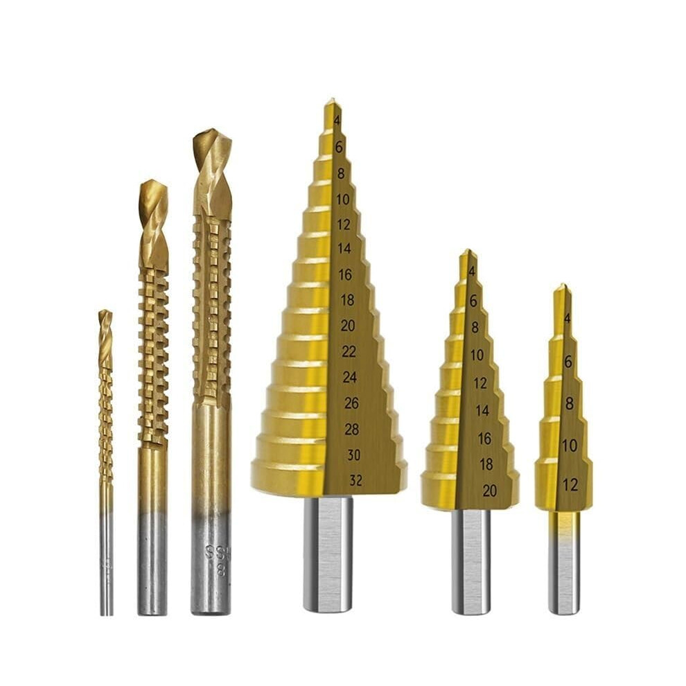 Step Drill Bit 6Piece Hss Metal Core Triangle Shank Cone Saw Bit For Woodworking Carpentry Mechanical Workshop Tool 9323874310701