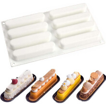 Múnla Silicone Cruth Éclair 3T le haghaidh Bácála, Ábhar Silicone Grád Bia Pan Bácála Silicone Grád Bia Solúbtha Sábháilte le haghaidh