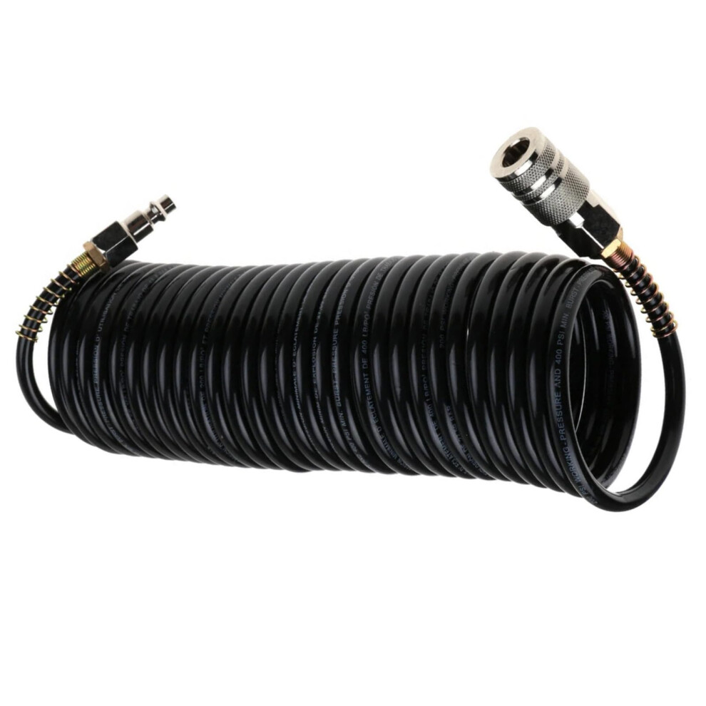 Air Compressor Polyurethane Coil Hose 1/4 Inch Npt Brass Swivel Fittings 25 Ft For Air Tools 9323874310954
