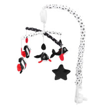 Móvil para cuna con caja de música, peluche negro y rojo, diseño oceánico de 15 cm.