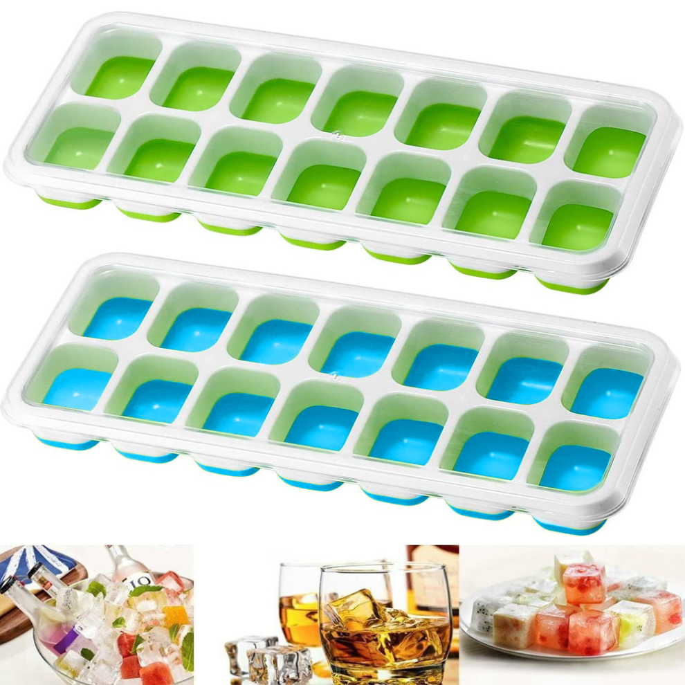 Durable Ice Cube Trays, 14 Compartments Each, Bpa-Free, Stackable Ice Trays With Removable Lids, Quick Ice Release, Flexible Ice Makers, Perfect For H 9155353278468