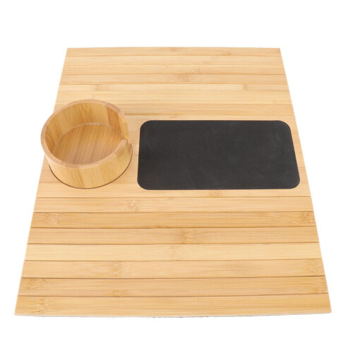 Bamboo Sofa Armrest Tray for Dining & Snacks, Detachable Cup Holder