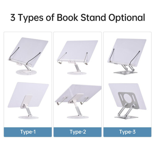 Desktop Book Stand with 360 Rotating Base, Foldable, Adjustable, White