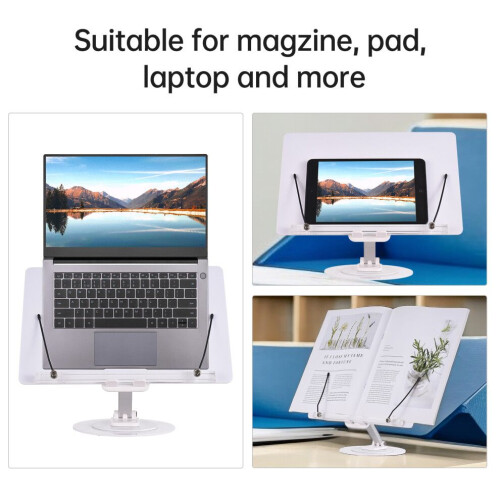 Desktop Book Stand with 360 Rotating Base, Foldable, Adjustable, White 2