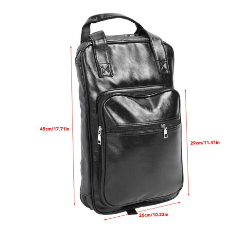 Thickened PU Leather Drumstick Backpack Black, Multi-Functional Storage 1