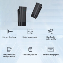 Set di microfoni wireless con 2 trasmettitori, ricevitore, scatola di ricarica per iOS / Type-C