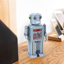 Giocattolo robot vintage in ferro a carica manuale – Decorazione artigianale retrò per bar e caffetterie