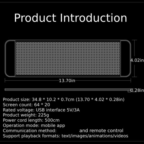 Panneau LED programmable 64 x 20 points, 34,8 x 10,2 cm (13,7 x 4 pouces), avec commande Bluetooth 1