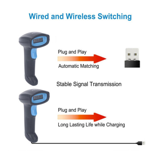 2.4G Bluetooth USB 1D Wireless Barcode Scanner, 2000mAh, Portable 2
