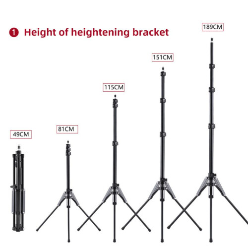Foldable 74.4in Tripod Stand 5kg Max Load Versatile for Video/LED/Reflector