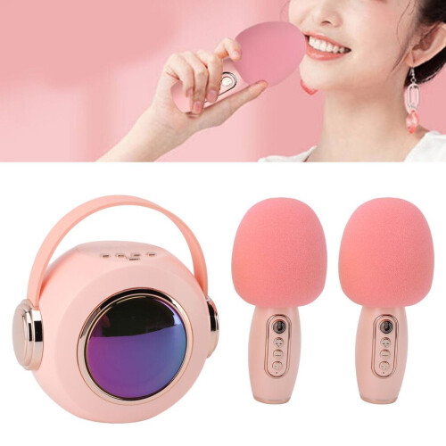 Microfono karaoke wireless per bambini, altoparlante rosa, 2 pezzi, portatile, Bluetooth