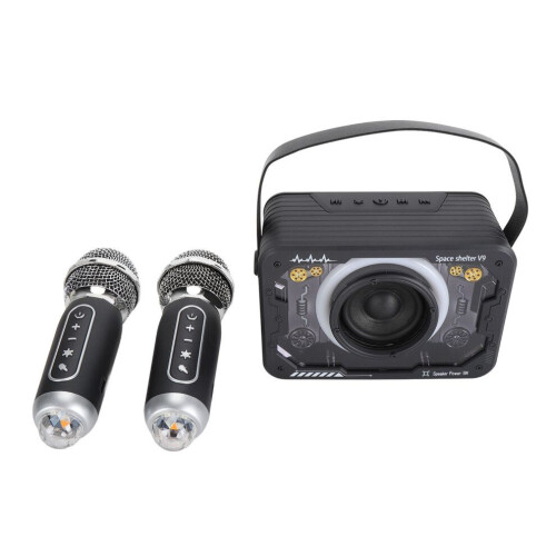 Kinderkaraokemachine, draadloze draagbare Bluetooth-luidspreker met microfoon, zwart