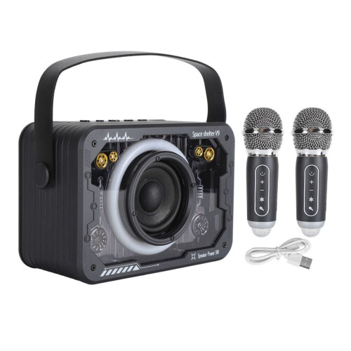 Kinderkaraokemachine, draadloze draagbare Bluetooth-luidspreker met microfoon, zwart 2
