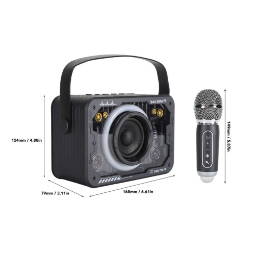 Kinderkaraokemachine, draadloze draagbare Bluetooth-luidspreker met microfoon, zwart 1