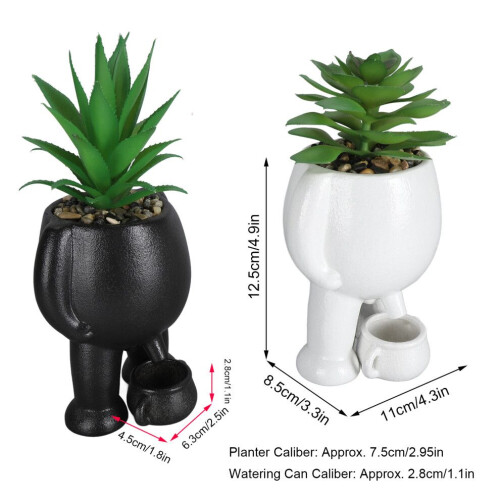 2PCS Fun Ceramic Planters with Peeing Feature and Faux Succulents 1