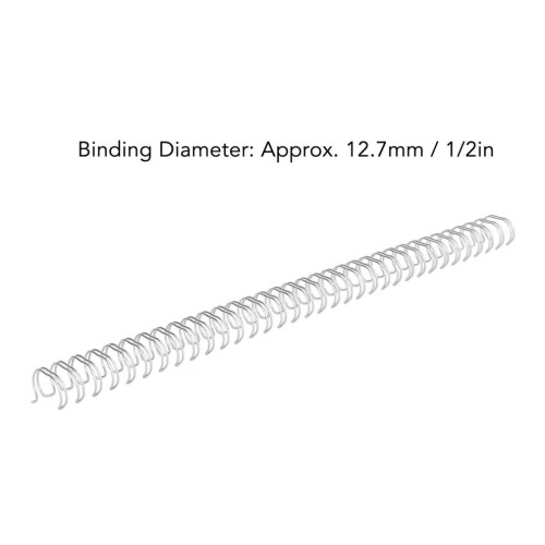 Double Loop Wire Binding Spine 1/2in, 34 Loops, 100 Sheets Capacity, Silver 1