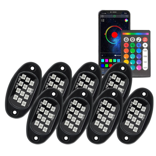 8pcs Multicolor LED Rock Lights Waterproof APP BT Sync SUV ATV UTV 2