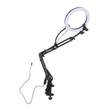 26cm Ring Light Overhead Phone Mount 5cm Maximum Clamp Thickness Desk Ring Light with Clamp for Makeup